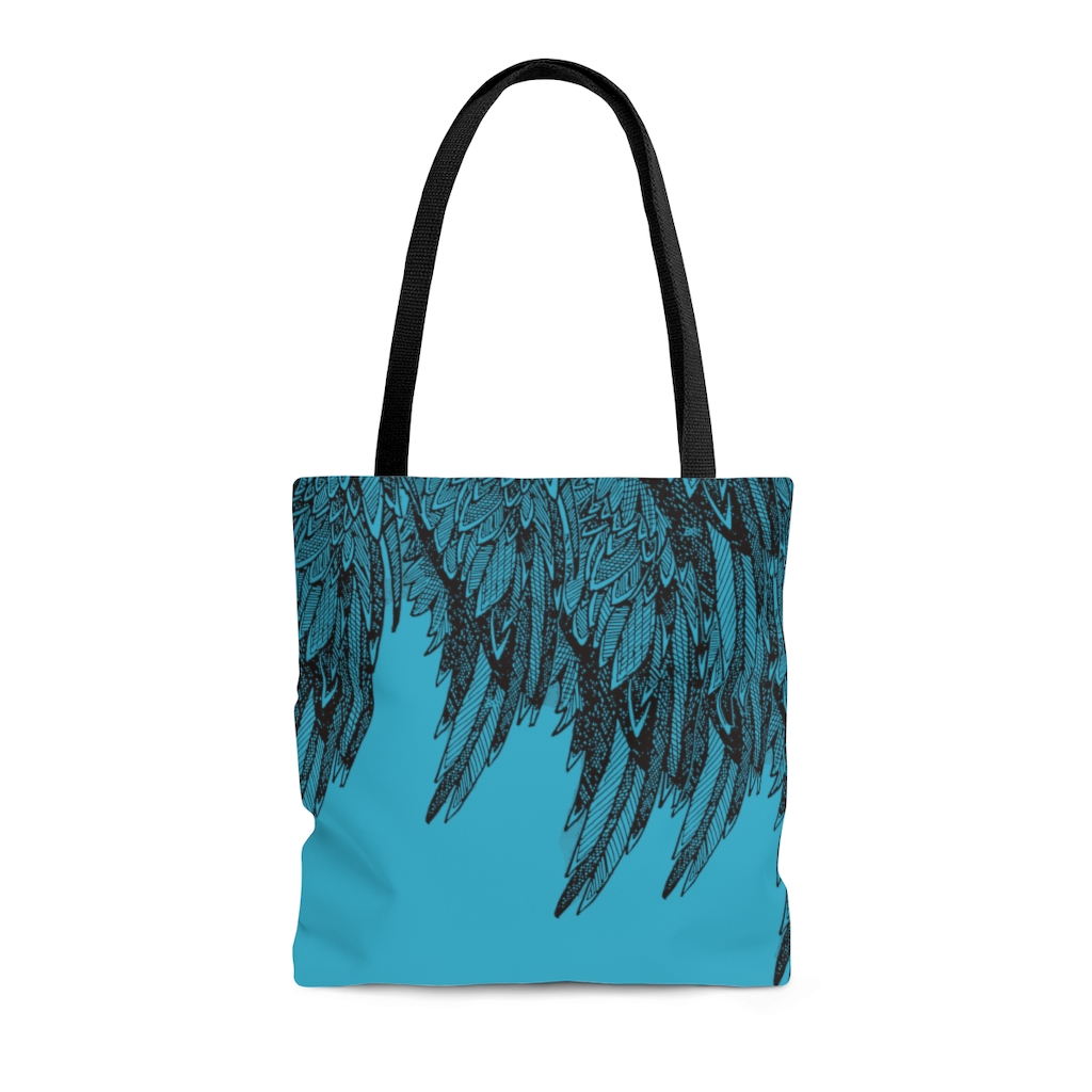 Tote Bag-Turquoise/Black Feather Design-Hand Drawn Detail - Deborah Kruger  Designs