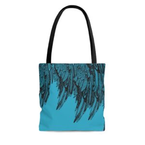 Tote Bag-Turquoise/Black Feather Design-Hand Drawn Detail