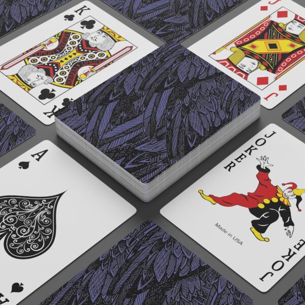 Playing Cards-Black/Periwinkle Feather Design-Hand Drawn Detail