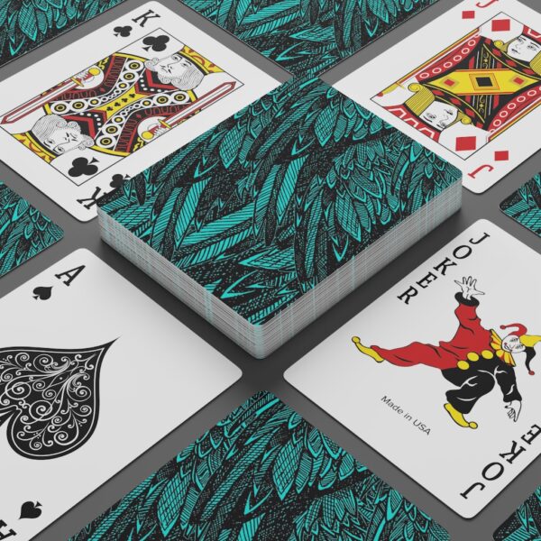 Playing Cards-Turquoise Feather Design-Hand Drawn Detail