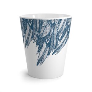 Latte Mug-Turquoise Feather Design-Hand Drawn Detail
