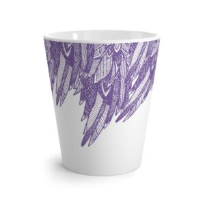 Latte Mug-Lavender Feather Design-Hand Drawn Detail