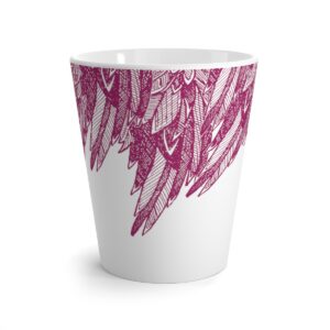 Latte Mug-Burgundy Feather Design-Hand Drawn Detail