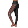 High Waisted Yoga Leggings-Black/Red Feather Print-Habitat Detail - Image 3