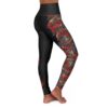 High Waisted Yoga Leggings-Black/Red Feather Print-Habitat Detail - Image 4