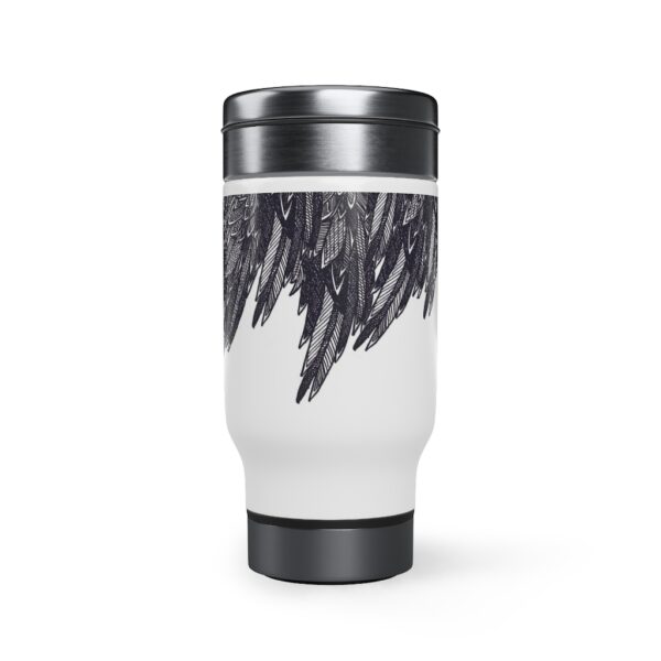 Travel Mug-Black/White Feather Design-Hand Drawn Detail