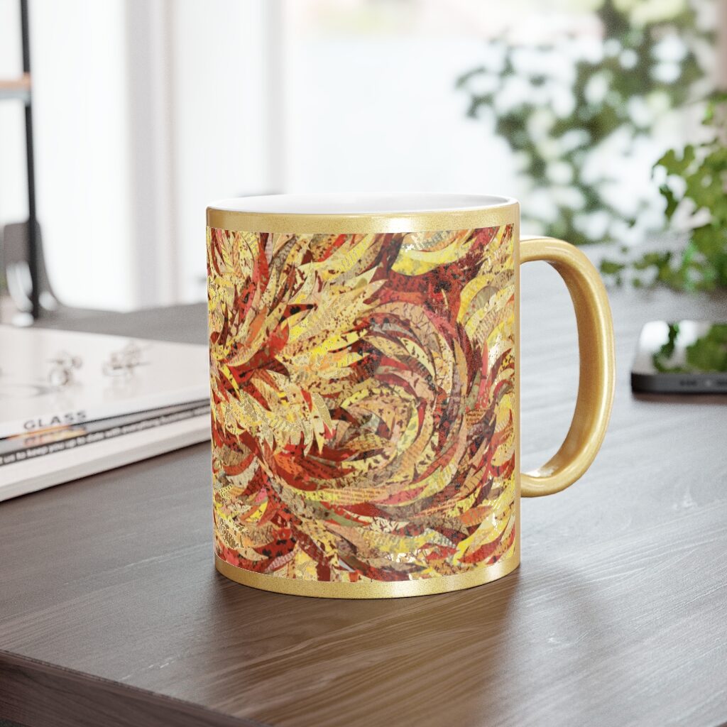 Coffee Mug-Gold Feather Design/Gold Accent-Turbulence Detail
