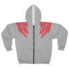 Unisex Zip Hoodie-Coral Feather Shoulder Accent-Hand Drawn Detail