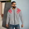 Unisex Zip Hoodie-Coral Feather Shoulder Accent-Hand Drawn Detail - Image 3