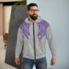 Unisex Zip Hoodie-Lavender Feather Shoulder Accent-Hand Drawn Detail - Image 3