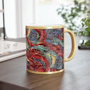 Coffee Mug-Red Feather Design/Gold Accent-Habitat Detail