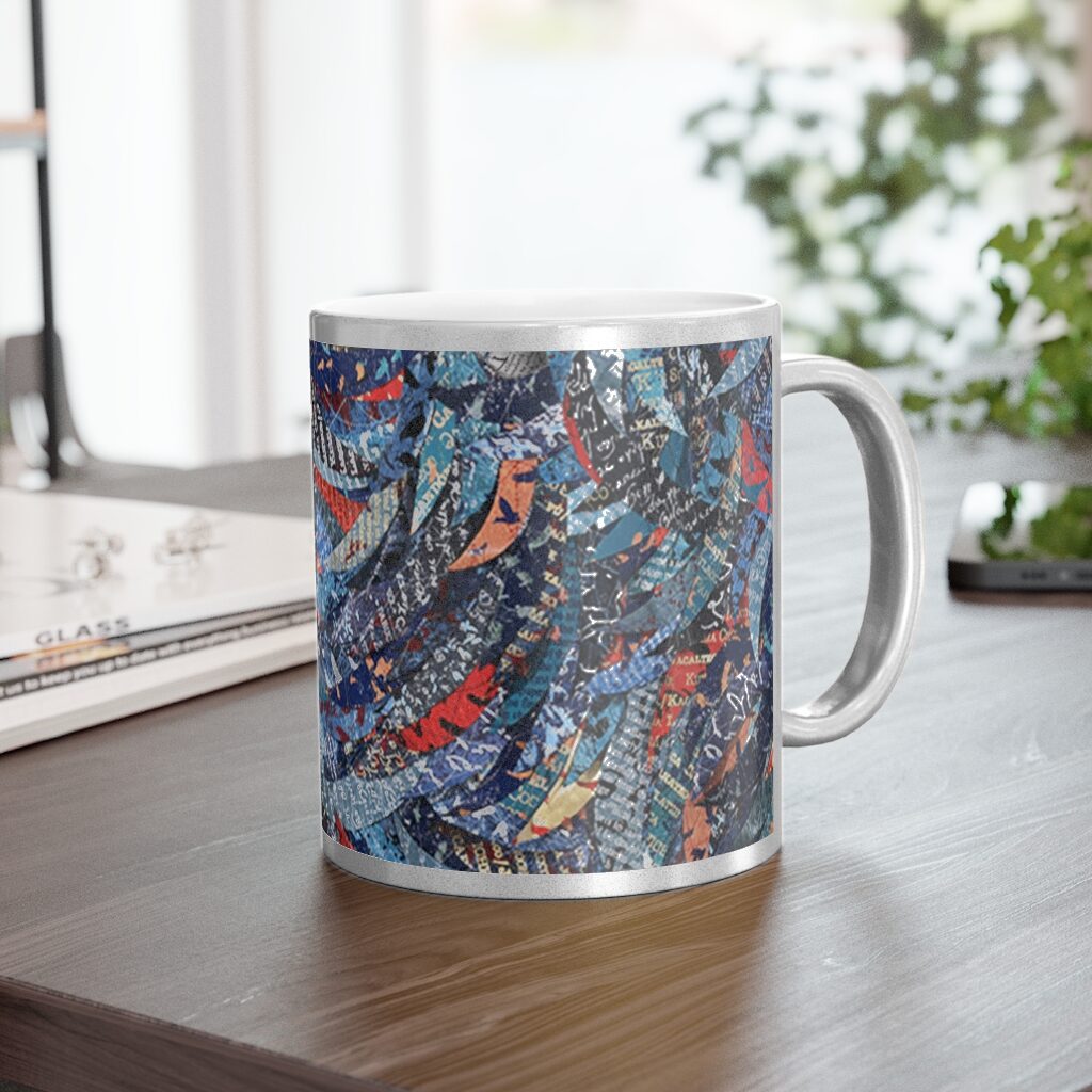 Coffee Mug-Blue Feather Design/Silver Accent-Cambodia Detail