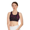 Racerback Sports Bra-Black/Burgundy Feather Print-Hand Drawn Detail - Image 3