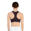 Racerback Sports Bra-Black/Burgundy Feather Print-Hand Drawn Detail - Image 4