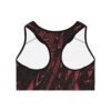Racerback Sports Bra-Black/Coral Feather Print-Hand Drawn Detail - Image 2