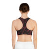 Racerback Sports Bra-Black/Coral Feather Print-Hand Drawn Detail - Image 4