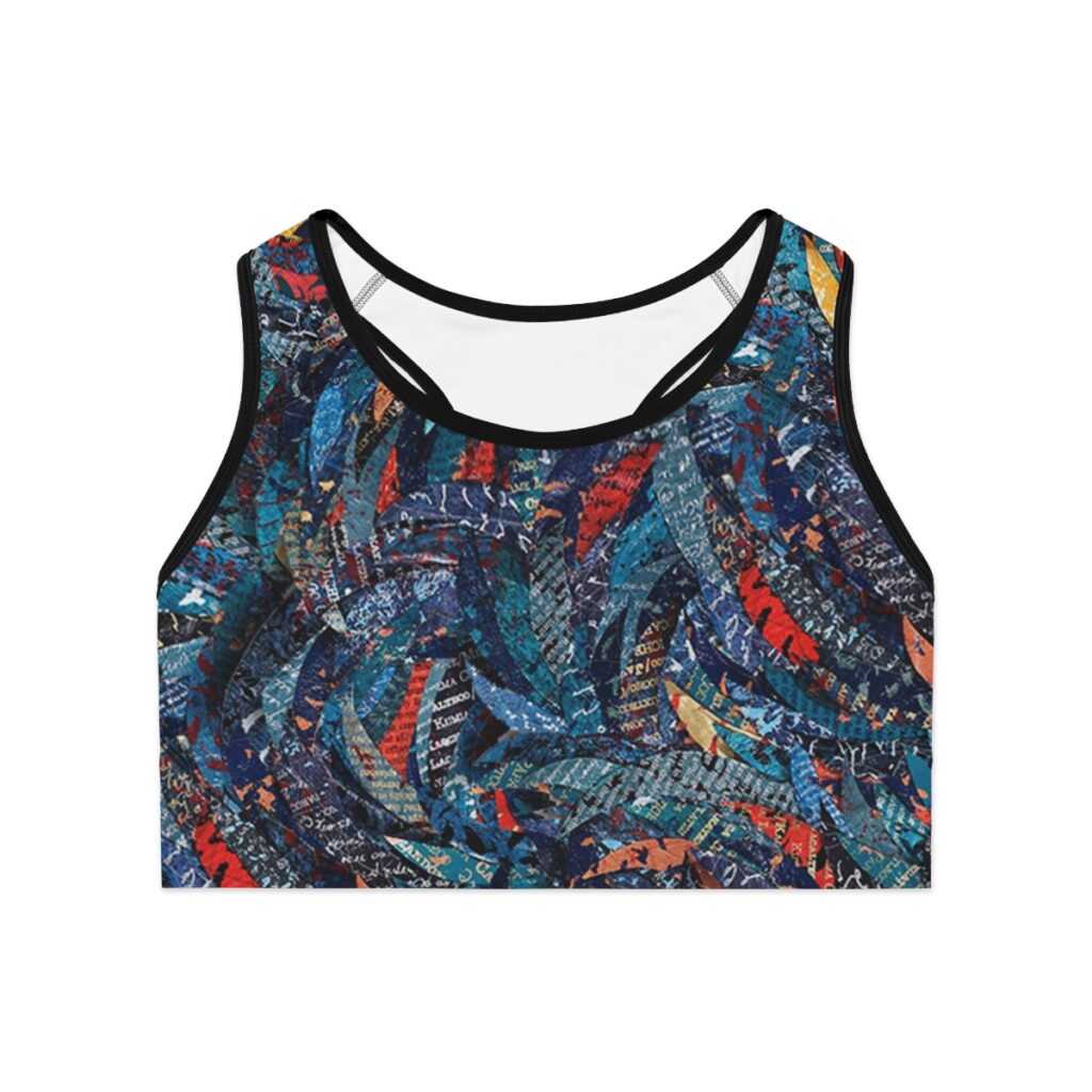 Racer Back Sports Bra-Blue Feather Design-Cambodia Detail
