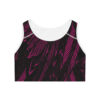 Racerback Sports Bra-Black/Burgundy Feather Print-Hand Drawn Detail - Image 5