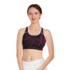 Racerback Sports Bra-Black/Burgundy Feather Print-Hand Drawn Detail - Image 7
