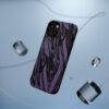 Phone Case-Impact Resistant-Black/Lavender Feather Design-Hand Drawn Detail - Image 6