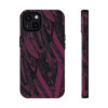 Phone Case-Impact Resistant-Black/Burgundy Feather Design-Hand Drawn Detail - Image 4