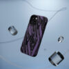Phone Case-Impact Resistant-Black/Lavender Feather Design-Hand Drawn Detail - Image 9