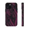 Phone Case-Impact Resistant-Black/Burgundy Feather Design-Hand Drawn Detail - Image 7