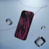 Phone Case-Impact Resistant-Black/Burgundy Feather Design-Hand Drawn Detail - Image 9