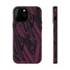 Phone Case-Impact Resistant-Black/Burgundy Feather Design-Hand Drawn Detail