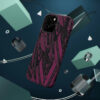 Phone Case-Impact Resistant-Black/Burgundy Feather Design-Hand Drawn Detail - Image 2