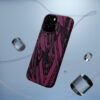 Phone Case-Impact Resistant-Black/Burgundy Feather Design-Hand Drawn Detail - Image 3