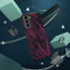Phone Case-Impact Resistant-Black/Burgundy Feather Design-Hand Drawn Detail - Image 40