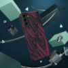 Phone Case-Impact Resistant-Black/Burgundy Feather Design-Hand Drawn Detail - Image 42