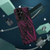 Phone Case-Impact Resistant-Black/Burgundy Feather Design-Hand Drawn Detail - Image 44
