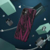 Phone Case-Impact Resistant-Black/Burgundy Feather Design-Hand Drawn Detail - Image 22