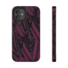 Phone Case-Impact Resistant-Black/Burgundy Feather Design-Hand Drawn Detail - Image 13