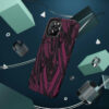 Phone Case-Impact Resistant-Black/Burgundy Feather Design-Hand Drawn Detail - Image 20