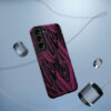 Phone Case-Impact Resistant-Black/Burgundy Feather Design-Hand Drawn Detail - Image 30