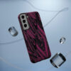 Phone Case-Impact Resistant-Black/Burgundy Feather Design-Hand Drawn Detail - Image 34