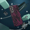Phone Case-Impact Resistant-Black/Burgundy Feather Design-Hand Drawn Detail - Image 32
