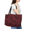 Weekender Tote Bag-Black/Coral Feather Design-Hand Drawn Detail - Image 6
